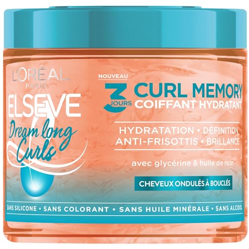 L'Oréal Paris - Feuchtigkeitsspendendes Stylinggel für 3 Tage Curl Memory für lockiges Haar – feuchtigkeitsspendende Locken – Rizinusöl – ohne Silikon – Elseve Dream Long Curls – 400 ml