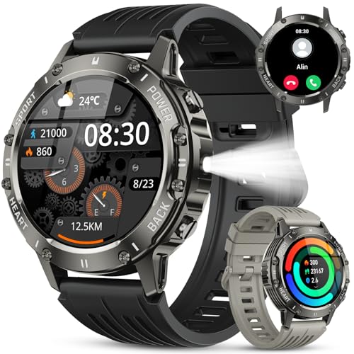 Militär Smartwatch Herren Fitnessuhr mit Telefonfunktion: Wasserdicht Fitness tracker uhr Armbanduhr Bluetooth Anruf Smart Watch mit Herzfrequenz Schlafmonitor Schrittzähler Sportuhr Uhren Android iOS