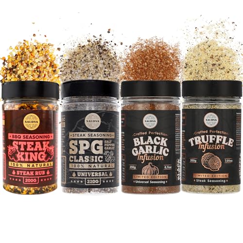 Steak House Collection Premium Würzmittel – Schwarzer Knoblauch, Trüffel, Steak King & SPG BBQ Rubs | 4er-Pack | Gourmet Grill-Geschenk | 100% Natürlicher Geschmacksboost