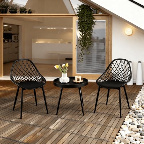 buybyroom Balkonmöbel Kleiner Balkon 2 Personen, Kleiner Tisch mit 2 Stühlen, Bistrotisch Mit 2 Stühlen, Terrasse & Garten, Mit Verstellbaren Füßen, Schwarz