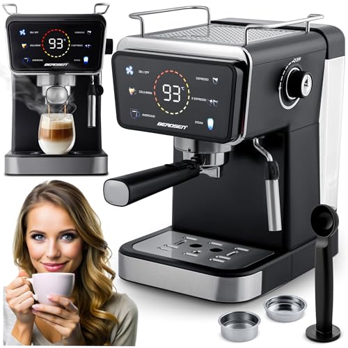 Berdsen Kaffeemaschine - Espressomaschine Siebträgermaschine - 1,5 L 20 Bar - Milchaufschäumer - 2 Filter - Cool Espresso - Schwarz