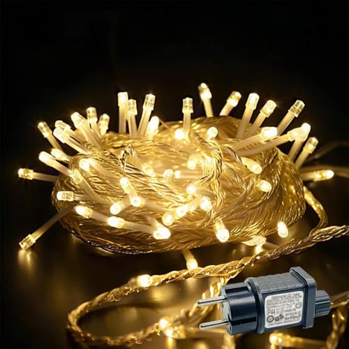 YJY LIGHT Lichterkette Außen 15 m mit 100 LED Warmweiß, IP44 Wasserdicht, 8 Modi & Timer, mit Memory-Funktion, Netzstecker, Weihnachtsbeleuchtung für Garten, Balkon & Terrasse