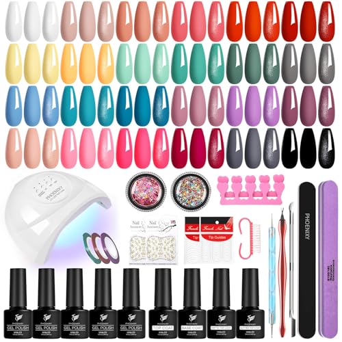Phoenixy Gelnägel Starterset, 24 Farben Gel Nägel Set mit 48W UV Lampe für Gelnägel, Geschenke für Frauen U V Nagellack Set Für Anfänger