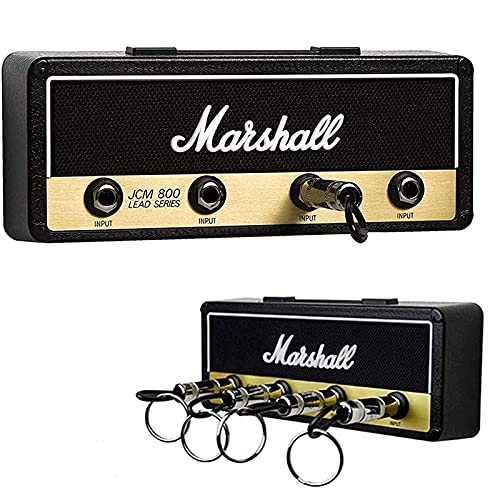 Marshall Schlüsselbrett Schlüsselhalter Wandmontage Jack Rack 2.0 JCM800 Gitarre Schlüsselanhänger Haken Halterung für Schlüssel Haus Befestigung mit 4 Gitarrenstecker Key holder Set Schwarz