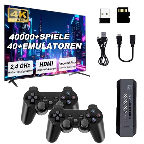 X2 Plus Retro-Spielkonsole mit 2 kabellosen 2,4-GHz-Controllern, 128 GB, über 40.000 Klassische Spiele, 4K-HDMI-Videoausgang, EmuELEC 4.3-System Kinder und Erwachsene