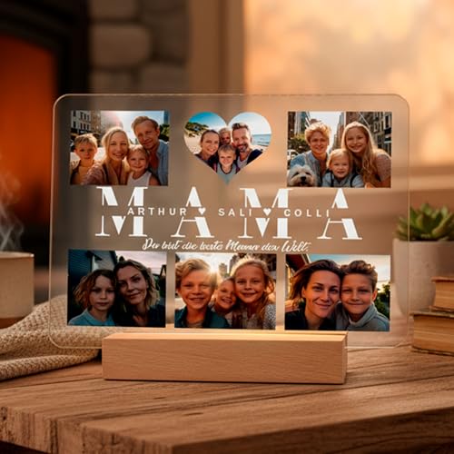 Yuweli® Fotobild Geschenke für Mama personalisierte optinale Nachtlampe mit Foto und Namen als Geschenk für Mutti zum Muttertag Geburtstag