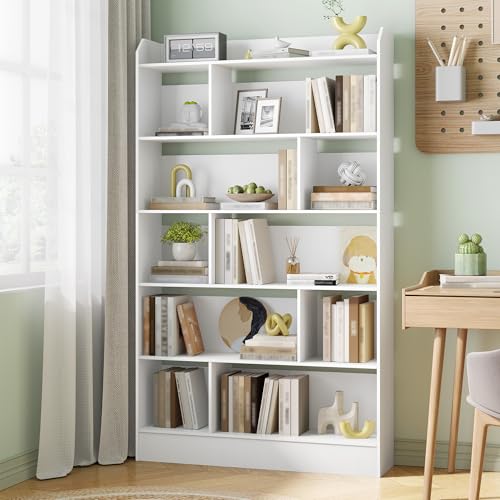 Hzuaneri Bücherregal, Bücherschrank, mit 6 Fächern, Aufbewahrungsregal, Standregal, für Wohnzimmer, Büro, Schlafzimmer, 24 x 100 x 170 cm, Weiß BC64403X