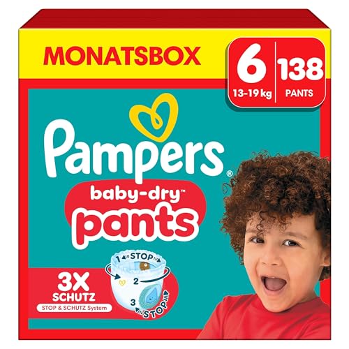 Pampers Baby-Dry Pants Größe 6, 138 Windeln, 13kg-19kg, 360° Passform hilft, Auslaufen zu verhindern