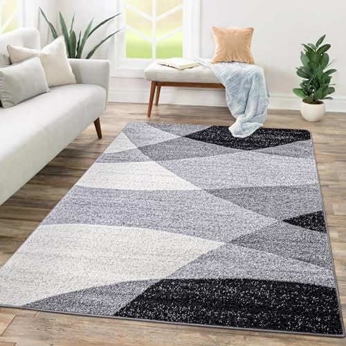 Paco Home Teppich Wohnzimmer Schlafzimmer Kurzflor Abstraktes Muster Geometrisches Design Wellen Motiv Moderne Deko, Grösse:120x170 cm, Farbe:Grau 2