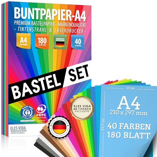 Buntes Papier A4 - MEGA Bastel-Set – 180 Blatt Buntpapier, 40 Farben & Premium Bastelpapier 80g/m² FARBENZAUBER - Origami Papier, Basteln, Farbiges DIY Zubehör & Bastelsets für Kinder, MADE IN GERMANY