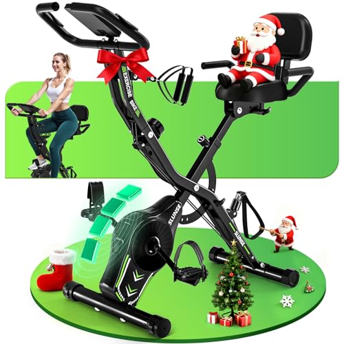 Heimtrainer Fahrrad, SLUNSE Neues 5-in-1 Hometrainer Fahrrad Klappbar, Ergometer Heimtrainer mit 16-fach Magnetwiderstand, Leise & Bequem, LCD-Display, Belastbar bis 160kg, Home Trainer