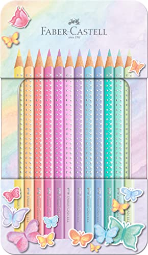 Faber-Castell 201910 - Buntstifte Set Sparkle Pastell 12-teilig, im Metalletui, dreikant, bruchsicher