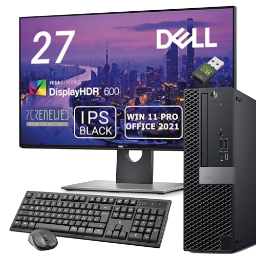 Desktop-PC i7-8700 bis zu 4,6 GHz | 27″ Dell Monitor | 32 GB RAM | DVD-RW | 1 TB SSD NEW | Büro-Desktop-PC | Windows 11 Pro + Office 2021 | Kabellose Maus und Tastatur (Generalüberholter)