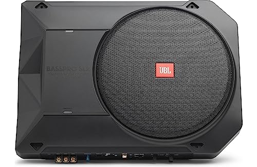 JBL BassPro SL2 Aktiv Subwoofer Auto Set - Car hifi Untersitz Bassbox Gehäuse mit Bassreflex Woofer box groß 200mm und 125 Watt aktiver Verstärker, Schwarz, 44