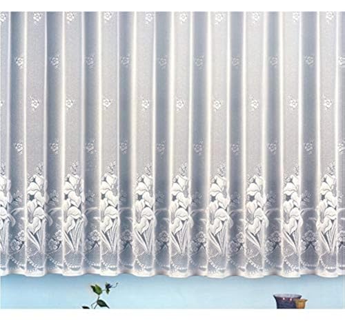 heimtexland Gardine Vorhang Jacquard Store mit Bleiband für schönen Fall weiß schönes Blumenmuster Allover mit Kräuselband/Universalschienenband HxB 100x300 cm für Fensterbreite 100-135 cm Typ43