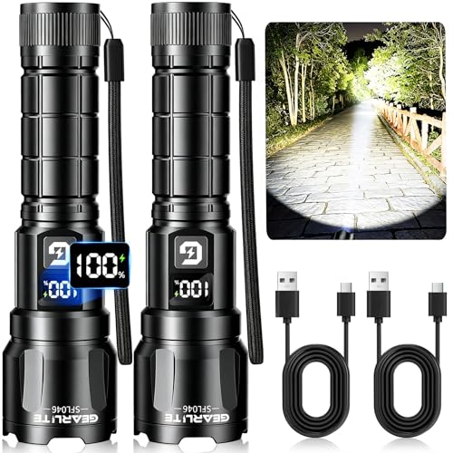 GEARLITE Taschenlampe LED Aufladbar 2 Stück, 6000Lumens Taktische Handlampe