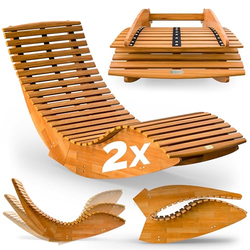 Casaria® 2X Sonnenliege Klappbar Wetterfest Holz 160kg Belastbarkeit Pflegeleicht FSC®-Zertifiziert Akazie Garten Balkon Sauna Liege Holzliege Relaxliege 195x60cm