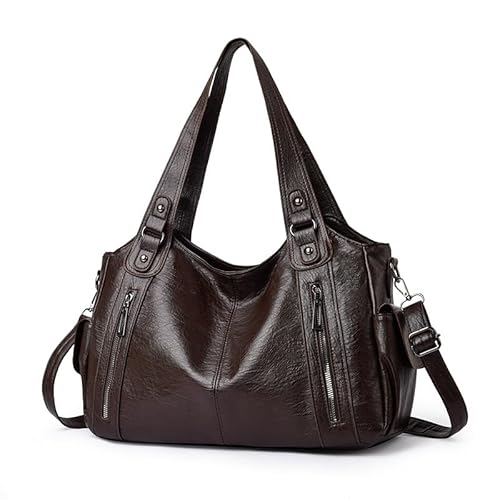 Generisch Generish Handtasche Damen,Weiches Leder Tote Hobo Bag Groß Shopper Tasche Uni Tasche Vintage Bag Braun Slouchy UmhäNgetasche Arbeitstasche für Schule Reisen