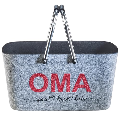 Kobolo personalisierbarer Filzkorb | 42x30x22 cm | grau-schwarz | moderner Einkaufskorb mit stabilen Henkeln | vielseitige Filztasche für Einkauf, Auto oder Aufbewahrung | robust, leicht & dekorativ