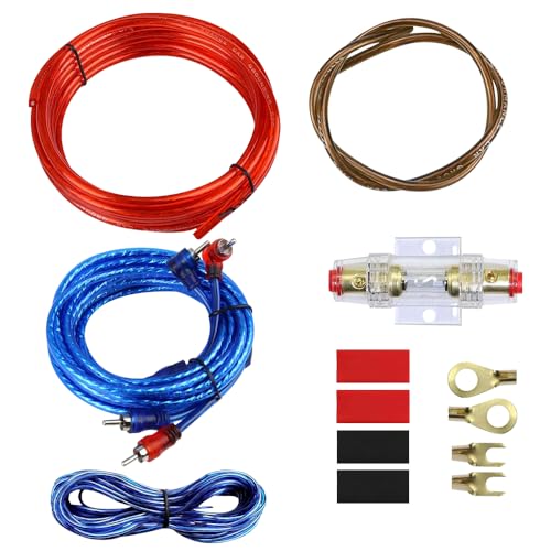 SGZIOO Subwoofer Kabel Set, 10GA Car Hifi kabel Sets, 4.5m Car Audio Wire, 1500w Auto Verstärker kaBel sets,Subwoofer kaBel Autos,1kabelset subwoofer auto für Lautsprecherschaltung wie auto-subwoofer