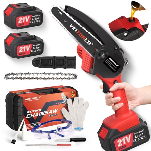 Akku Kettensäge, 6 Zoll Mini Kettensäge mit 1000W Bürstenloser Motor und Akku 8000mAh, Optimierter Motor Akku Astsäge, Automatisches Ölsystem, Kleine Chainsaw für Holz, Baum, Asten