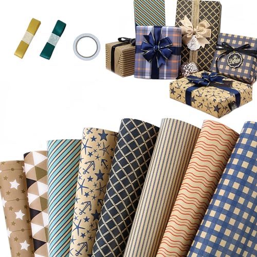 Dantolo Geschenkpapier,Dantolo 8 Stücke Geschenkpapier Geburtstag,Geschenkverpackung Papier,Geschenkpapier Geburtstag Set (70 cm x 50 cm)