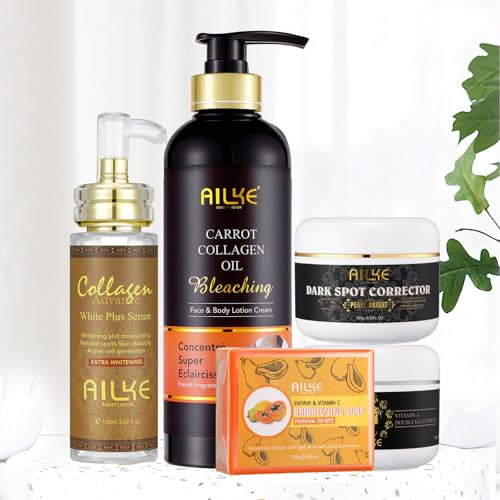 5-in-1-Kollagenaufhellungsset, klärt, spendet Feuchtigkeit, hellt auf, mit Bio-Karottenöl, strahlende Haut, ebenmäßiger Ton, dunkle Flecken, Altersflecken, Sonnenflecken