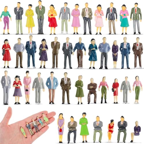 VICDUEKG 50 Stück 1: 50 HO Maßstab Modell Figuren Verschieden Posen Sitzend und Stehend Kleine Modelle von Menschen Miniatur Figuren Architekturmodell Bemalte Miniaturleute