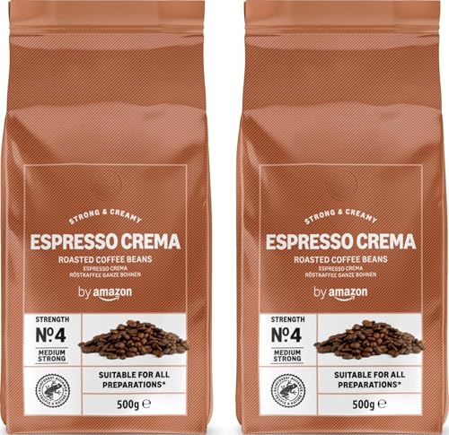 by Amazon Espresso Crema Röstkaffee Ganze Bohnen, 1kg (2 Packs of 500g), Rainforest Alliance-Zertifizierung