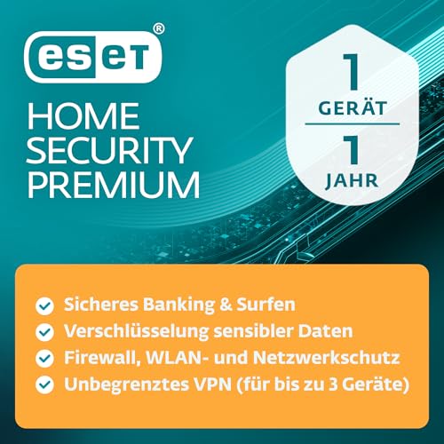 ESET HOME Security Premium 2026 | 1 Gerät | 1 Jahr | inklusive VPN, Datenverschlüsselung, Browserschutz & Privatsphäre | Windows oder MacOs | Aktivierungscode per E-Mail