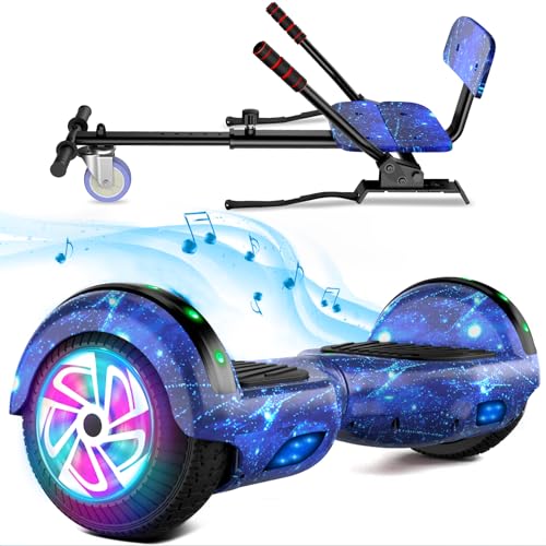 SISIGAD Hoverboard mit Hoverkart für Kinder, 6.5 Zoll Hoverboard mit Bluetooth Lautsprecher, mit LED-Leuchten, Geschenk für Kinder
