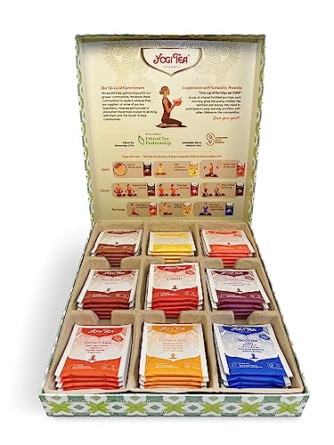 Yogi Tea Tee Geschenkset für Männer und Frauen, Yoga Selection Box, Wiederverwendbar, mit 9 Bio Gewürz- und Kräutertees – 45 Teebeutel (9x5 Beutel)