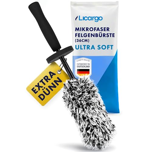 LICARGO Mikrofaser Felgenbürste extra dünn - erreicht Enge Speichen & tiefes Felgenbett - Stabiler Kern, schonend für alle Felgen - Felgenbürste Auto für präzise Felgenreinigung (36cm lang)