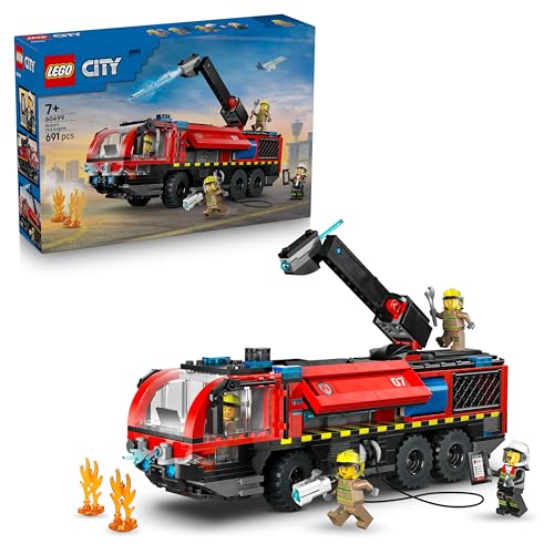 LEGO City Flughafenlöschfahrzeug - Spielzeug Einsatzfahrzeug - Modellbau mit 4 Feuerwehr Minifiguren - Geburtstagsgeschenk für Jungen ab 7 Jahren und Technikfans - 60499
