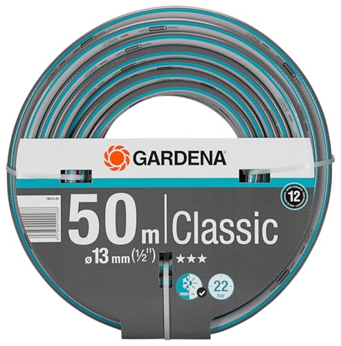 Gardena Classic Schlauch 13 mm (1/2 Zoll), 50 m ohne systemteile: Universeller Gartenschlauch aus robustem Kreuzgewebe, 22 bar Berstdruck, druck- und UV-beständig (18010-20), grau/blau