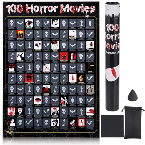 Top 100 Horrorfilme Poster zum Rubbeln – Horrors of all Time Bucket List – Muss gesehen werden – tolle Gruselfilm-Geschenke für Horror-Liebhaber, Halloween-Horror-Dekoration, kreatives