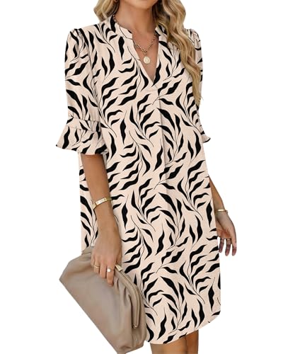 AUSELILY Sommerkleid Damen Blusenkleid Knielang Hemdkleid mit Taschen