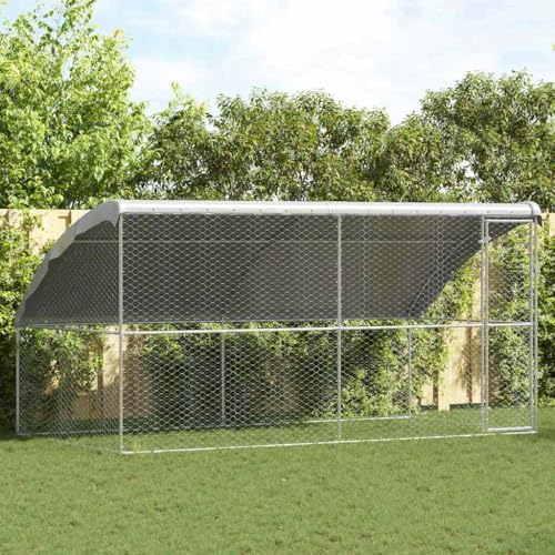 Mokuyary Hundekäfig 2 Stück Silber 4 x 2 x 2 m Verzinkter Stahl, Outdoor Hundehaus Hundehütte, Hundelaufstall Welpenlaufstall für Garten -A