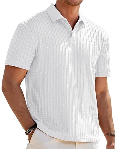 Elegancity Herren Poloshirts Weiß Kurzarm Einfarbig Strick Sommer Golf Shirt Freizeit T Shirts Regular Fit Urlaub Polohemd XXL