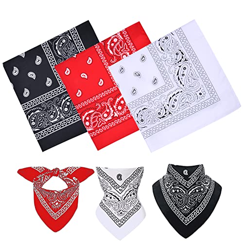 AOMIG Bandana Damen Herren,3 Stück Kopftuch Halstuch Männer, Unisex Tuch Bindetuch, Headwear Haar Schal Paisley Muster, Weiß Rot Schwarz(55 x 55 cm)