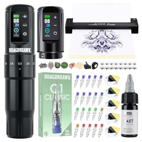 Dragonhawk Atom2 Pro Kabelloses Tattoo Maschine Set Mit Stencil Drucker