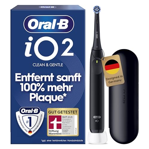 Oral-B iO Series 2 Elektrische Zahnbürste — Electric Toothbrush, Inkl. 1 Aufsteckbürste, Reise-Etui — 3 Putzmodi für Zahnpflege, GUT GETESTET (2,2) von STIFTUNG WARENTEST, Designed by Braun, Schwarz