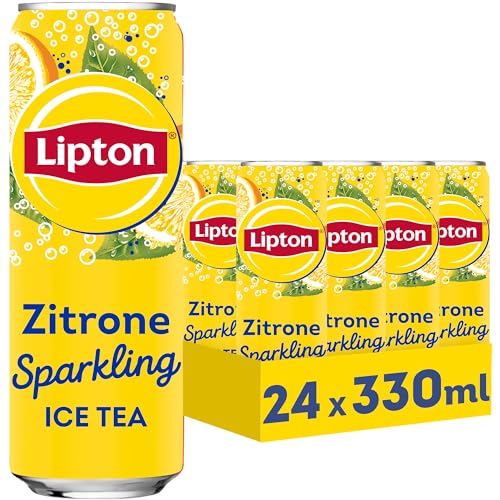 LIPTON ICE TEA Sparkling Lemon, Eistee mit Kohlensäure und Zitronen Geschmack, EINWEG Dose (24 x 0.33 l) (Verpackungsdesign kann abweichen)