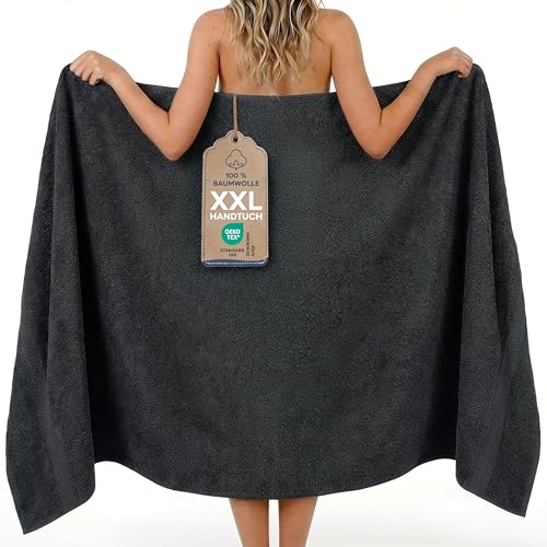 Twinzen Saunahandtuch 100x200 cm - 360 GSM - XXL Saunatuch & Badetuch aus 100% Baumwolle, saugstark & weich, mit Aufhänger, Oeko-TEX Zertifiziert - Anthrazit
