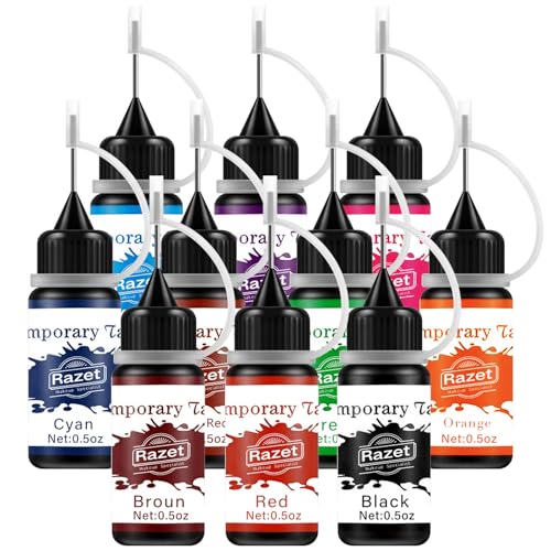Tattoo Farbe Set, 10 Temporäre Tattoo Ink, 0,5 oz Tattoo Tinte für Body Face Hand Art - Zubehör für Tattoo Schablonen