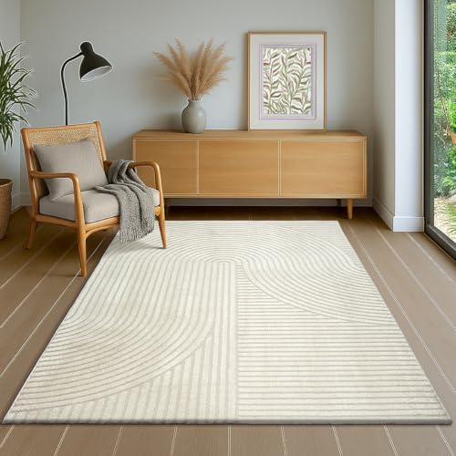 the carpet Everest - moderner Kurzflor Teppich Wohnzimmer Schlafzimmer mit Hoch-Tief-Effekt, 3D Effekt, hohe Flordichte und angenehm weich, Panglao Design, Creme, 80 x 150 cm