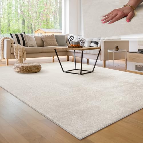 Paco Home Moderner Kuscheliger Wohnzimmer Teppich Kurzflor waschbar flauschig Weich Einfarbig Felloptik zeitlos stilvoll rutschfest pflegeleicht, Grösse 160x220 cm, Farbe: Creme 4