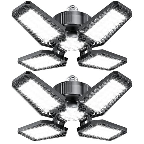 TOPAUBUB Garagenlampe LED 2 Stück 20W, 2000LM LED Garagenbeleuchtung mit 4+1 Verstellbaren Paneelen 6500K E26/E27 für Garage/Werkstatt/Keller (Äquivalent zu 120W)
