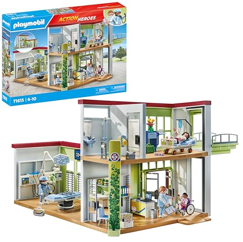 PLAYMOBIL Action Heroes 71615 Modernes Krankenhaus, mit Vier Figuren, medizinischen Geräten und Accessoires, zu über 80 % aus recycelten und biobasierten Materialien, Spielzeug für Kinder ab 4 Jahren