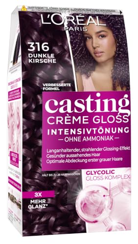 L'Oréal Paris Coloration ohne Ammoniak und ohne Silikone, Pflegende Intensivtönung mit Glanz-Reflex-Balsam, Casting Crème Gloss Haarfarbe, Nr. 316 Dunkle Kirsche, 1 Stück